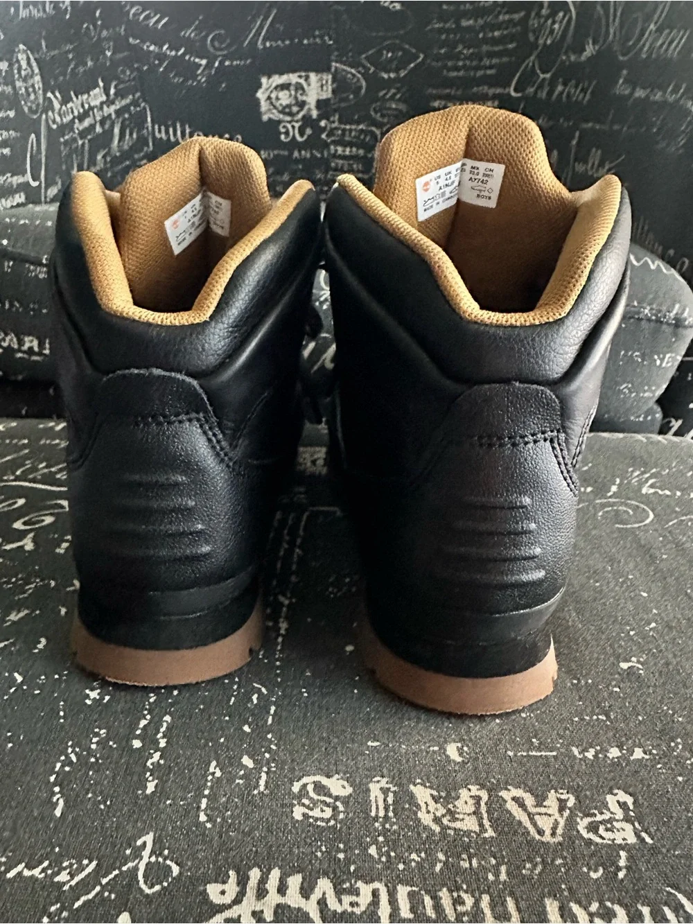 Timberland Kids Black Boots with Brown Soles and Tan Lining